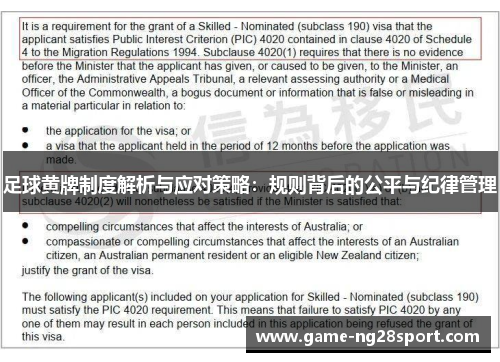 足球黄牌制度解析与应对策略：规则背后的公平与纪律管理