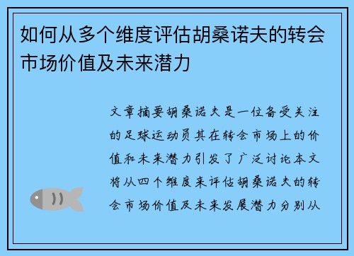 如何从多个维度评估胡桑诺夫的转会市场价值及未来潜力